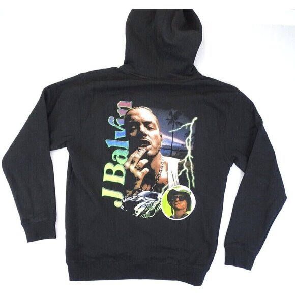 New J Balvin Tropical Hoodie Tour Concert Sweatshirt Black Reggaetón Lightning - Picture 4 of 4